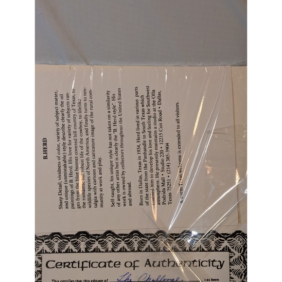 B. Herd "The Challenge" Signed Numbered Golf Print‎ 122/500 Mated Dallas Artist - Picture 6 of 12